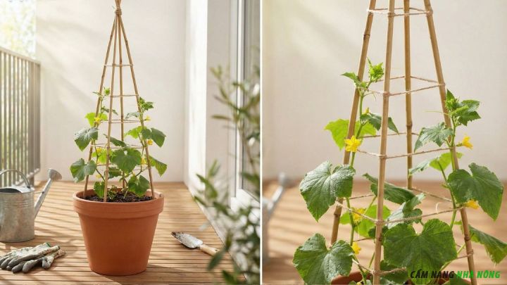 Giàn dưa leo mini trồng trong chậu nhỏ
