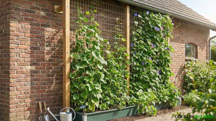 Làm giàn lưới sát tường cho dưa leo