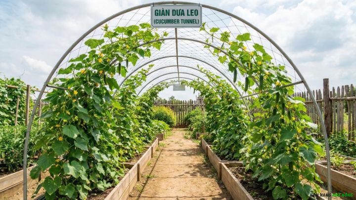 Mẫu giàn vòm cong cho dưa leo rất thẩm mỹ