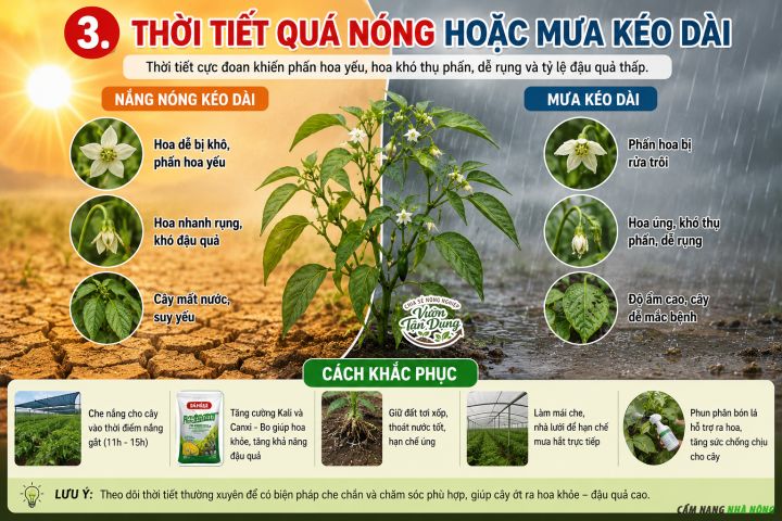 Cây ớt không đậu quả do ảnh hưởng của thời tiết