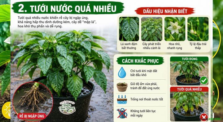 Tưới nước không đúng cách khiên cây ớt không đậu quả
