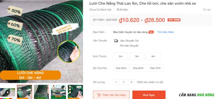 Giá bán lẻ Lưới che nắng Thái Lan